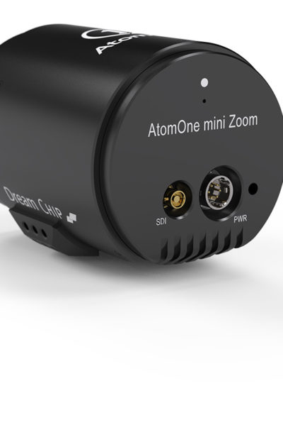 Product Image: AtomOne mini Zoom, side/rear view; shows SDI and Power inputs and branding