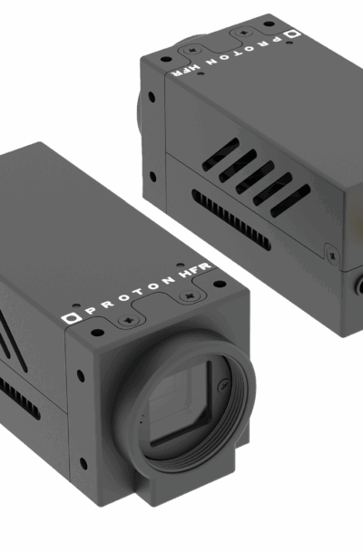 Graphic showing the Proton HFR camera front and back views.