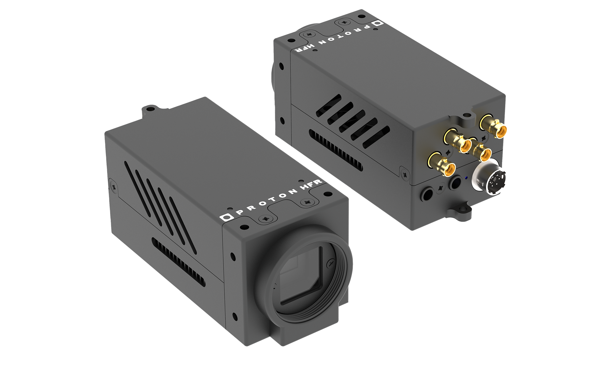 PROTON-HFR Graphic showing the Proton HFR camera front and back views.